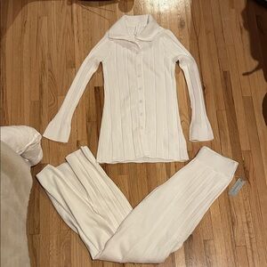 Ivory ANTHROPOLOGIE lounge Women's Ribbed Knit Set petite xs BEAUTIFULLLL